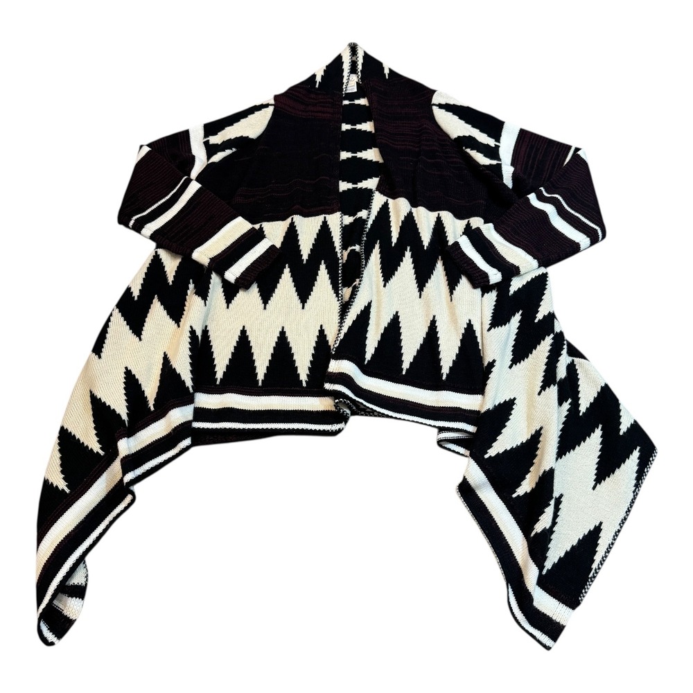 Rhapsody XL/XG Drape Cardigan Sweater Black White Knit Aztec Southwestern